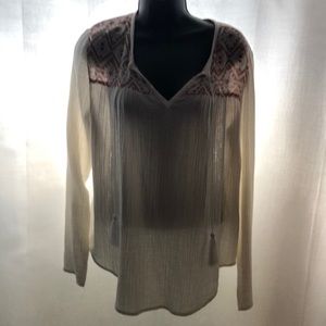 Boho embellished white cotton shirt with tassels.